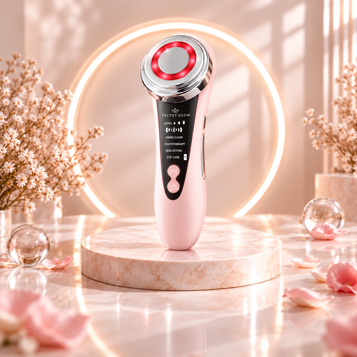 Velvet Glow infrared device in a rose gold spa setting
